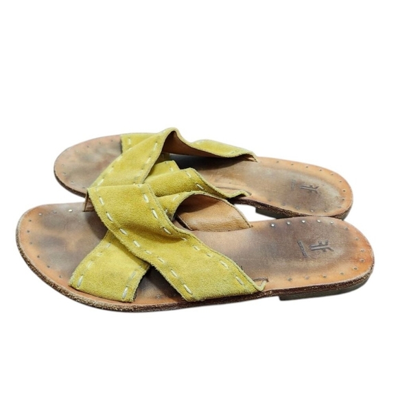 Frye Avery Pickstitch Women’s Suede Leather Crossover Strap Slide Sandals Size 8 - Picture 6 of 9